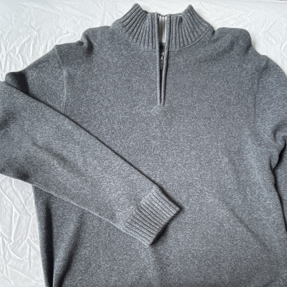 Eddie Bauer Mens TXL Gray Quarter Zip Ribbed Mock Neck Pullover Sweater Tall XL